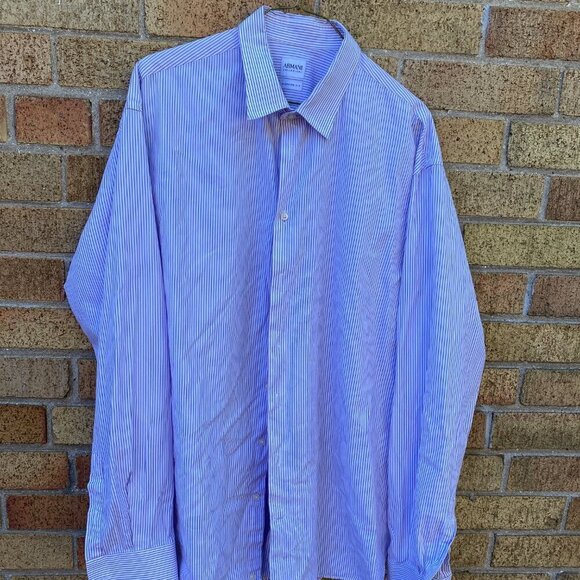 Vintage Armani Collezioni Modern Fit Button Up Dress Shirt Striped Large - Picture 4 of 8